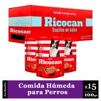 Pack Caja x15 Comida Húmeda Perro Ricocan Carne 100gr