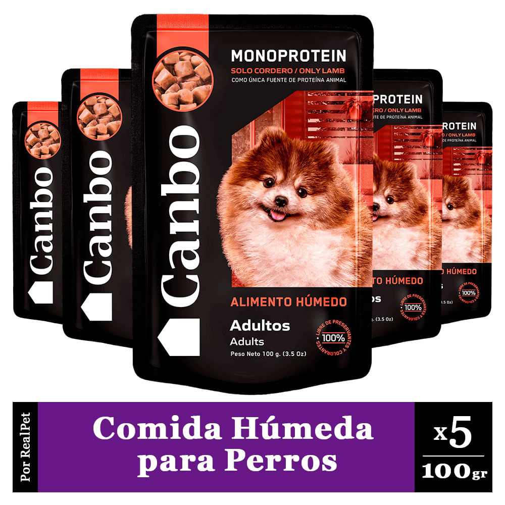 Pack x5 Comida Húmeda Perro Adulto Canbo Cordero 100gr