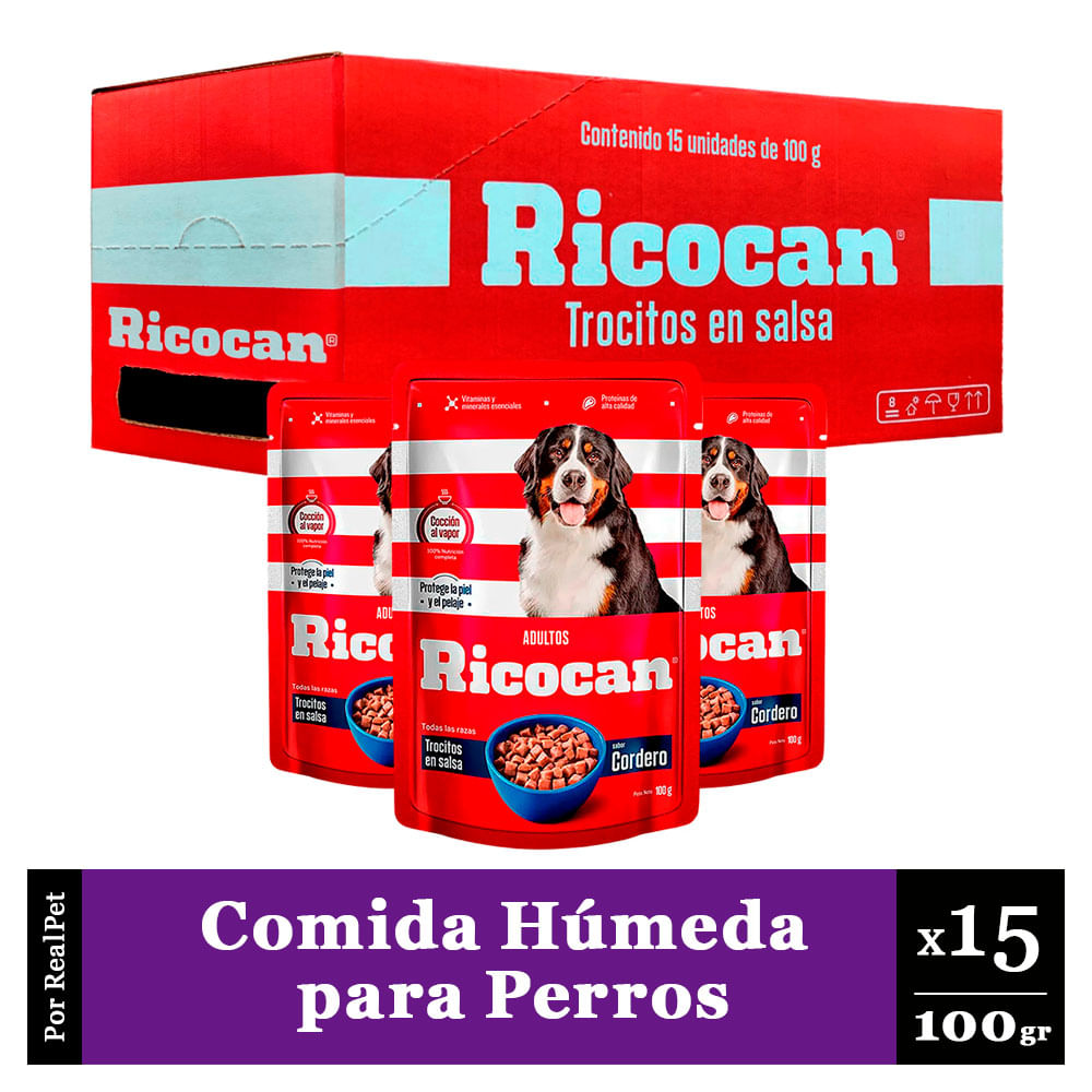 Pack Caja x15 Comida Húmeda Perro Ricocan Cordero 100gr