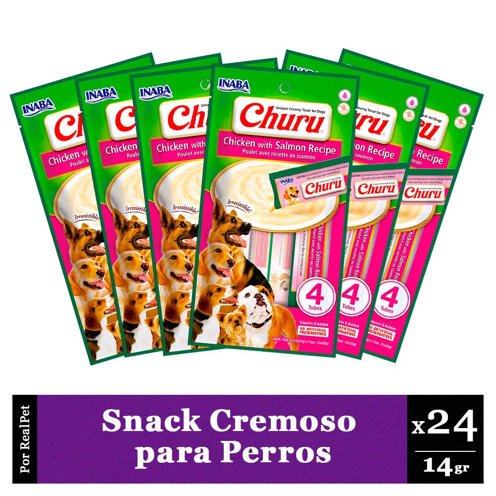 Snack Cremoso Perro Churu Pollo y Salmón 6 sobres x 4 tubos