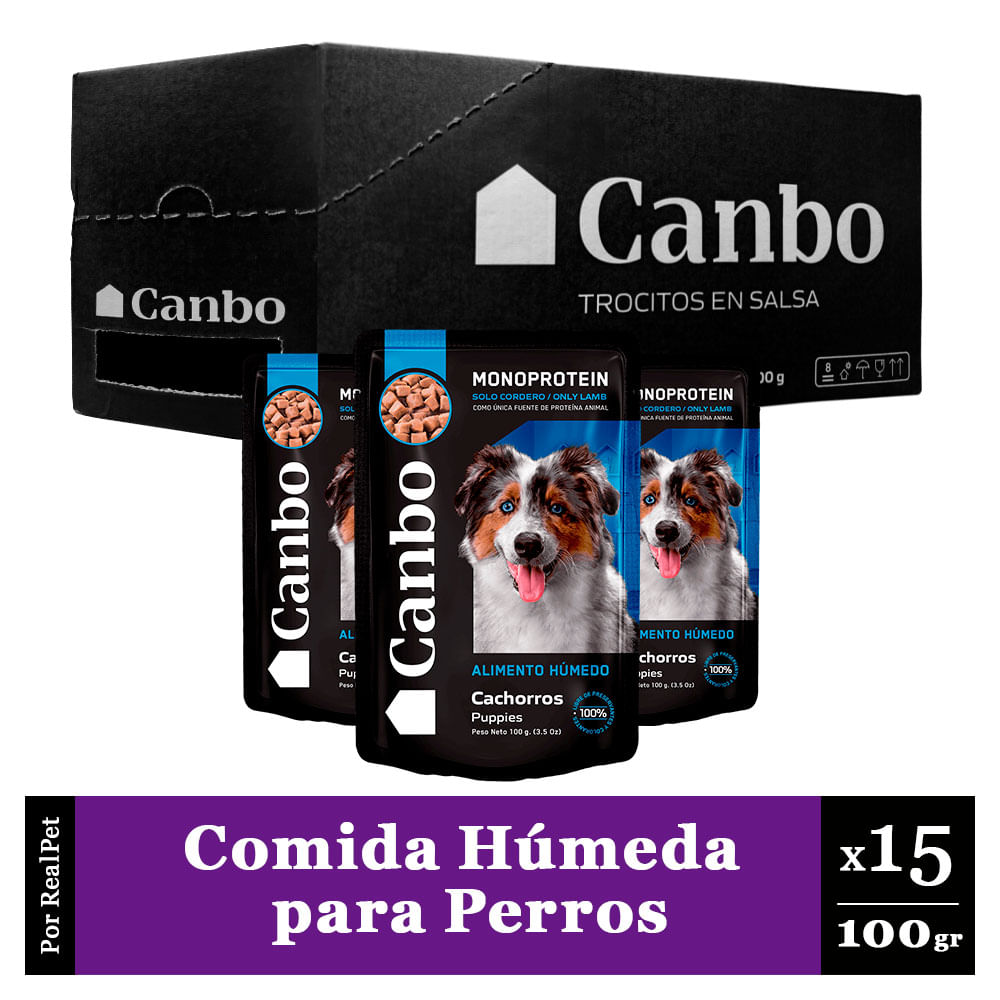 Pack Caja x15 Comida Húmeda Cachorro Canbo Cordero 100gr
