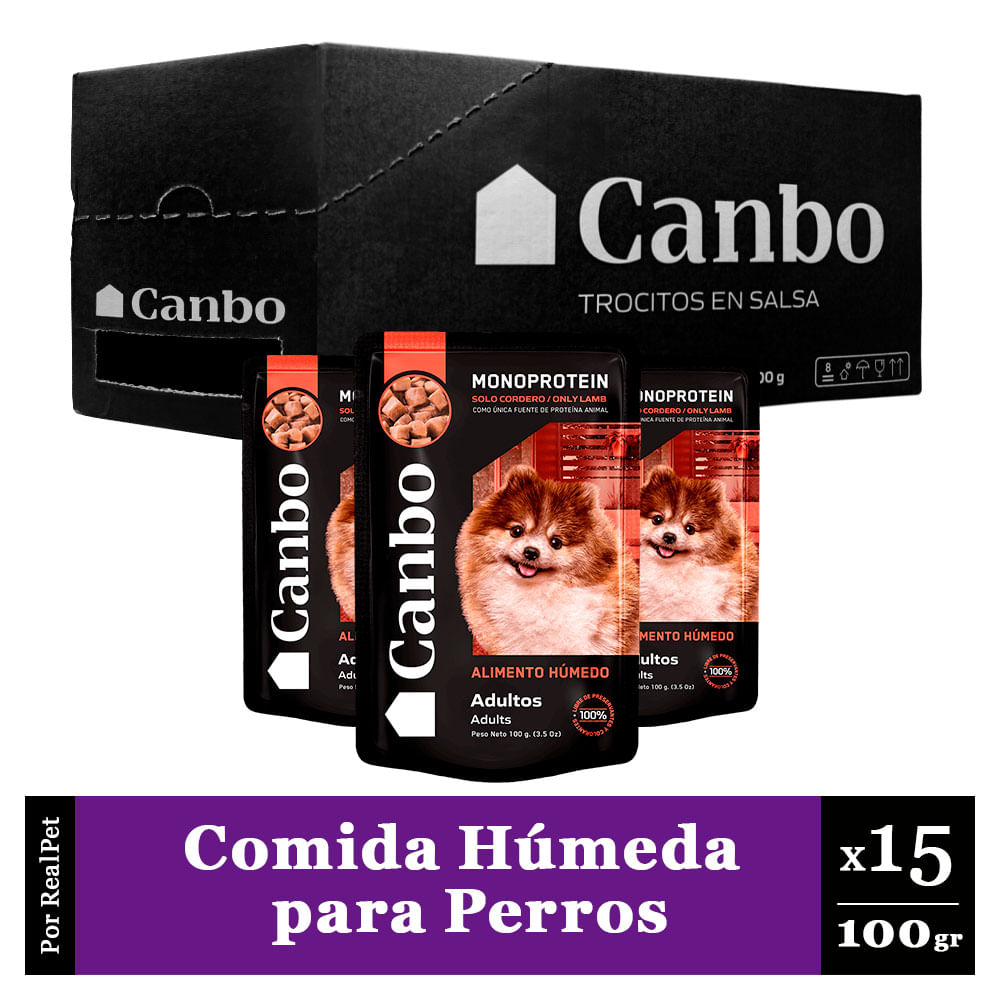 Pack Caja x15 Comida Húmeda Perro Adulto Canbo Cordero 100gr