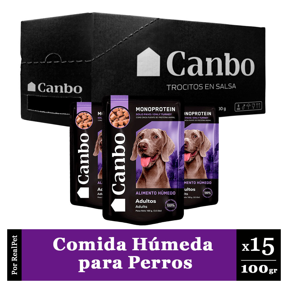 Pack Caja x15 Comida Húmeda Perro Adulto Canbo Pavo 100gr