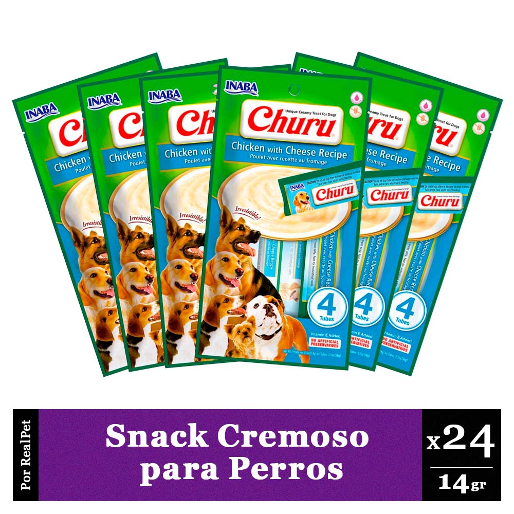 Snack Cremoso Perro Churu Pollo y Queso 6 sobres x 4 tubos
