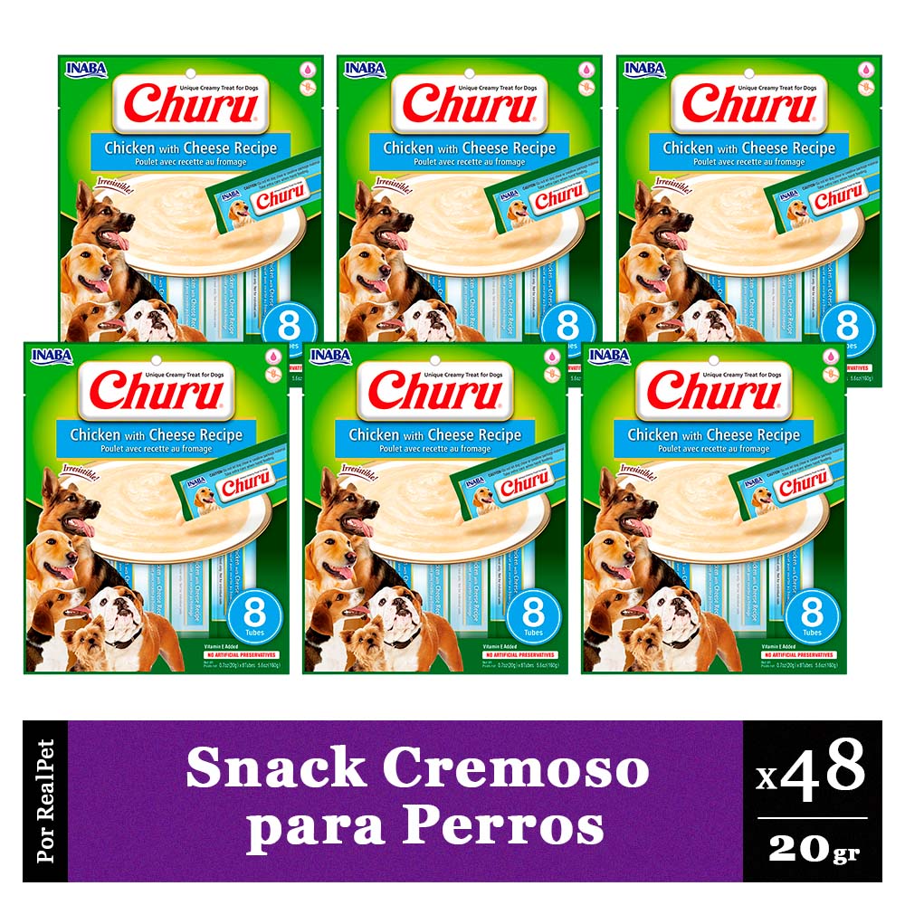 Snack Cremoso Perro Churu Pollo y Queso 6 sobres x 8 tubos