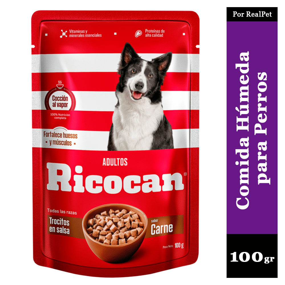 Comida Húmeda Perro Ricocan Trocitos de Carne 100gr