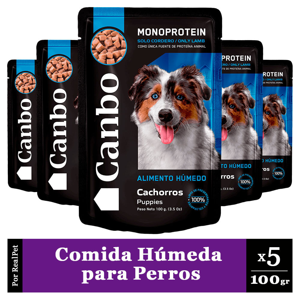Pack x5 Comida Húmeda Perro Cachorro Canbo Cordero 100gr