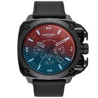 Reloj Diesel BAMF DZ7448 Fecha Cronómetro Correa Cuero Negro Cristal Iridiscente
