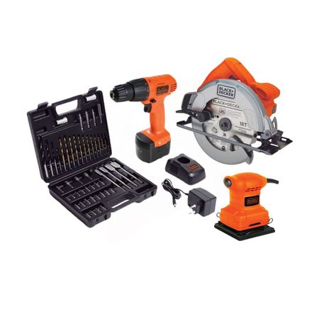 Atornillador Black & Decker CD121K50 con Set de 50 Piezas, Sierra Circular y Lijadora