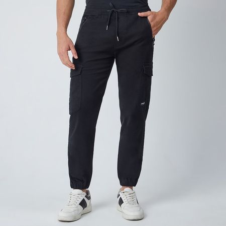 Pantalón Hombre Jogger Cargo Cierre Amc  NEGRO L