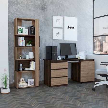 Combo Office 34 Escritorio + Biblioteca - Habano+Miel
