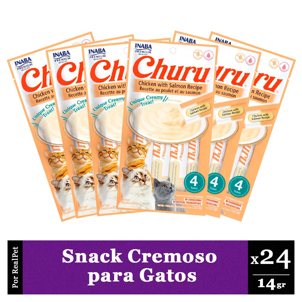 Snack Cremoso Gato Churu Pollo y Salmón 6 sobres x 4 tubos