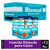 Pack Caja x15 Comida Húmeda para Gato Ricocat Pescado 85gr