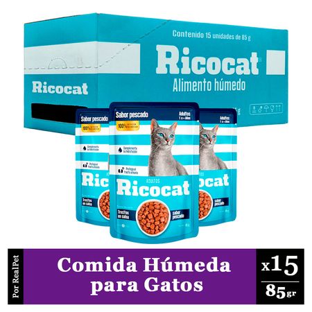 Pack Caja x15 Comida Húmeda para Gato Ricocat Pescado 85gr