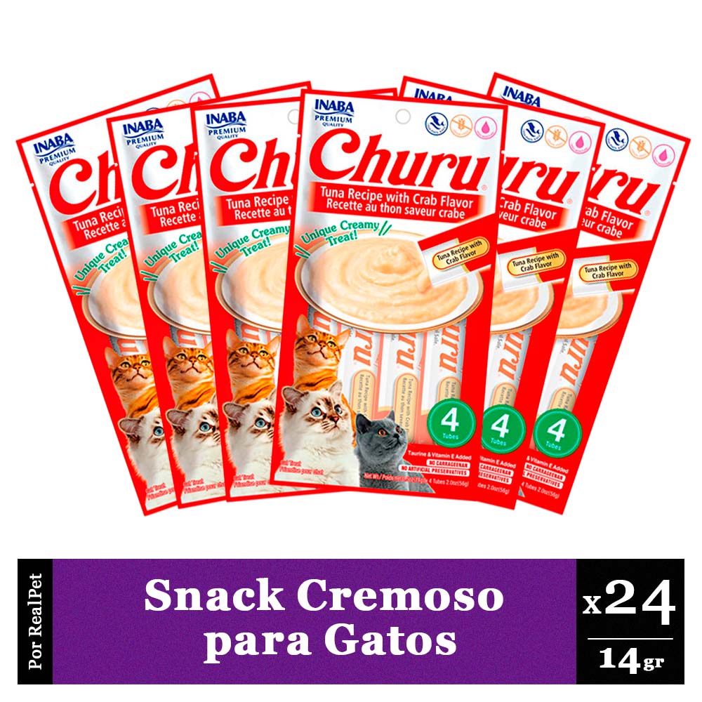 Snack Cremoso Gato Churu Atún y Cangrejo 6 sobres x 4 tubos