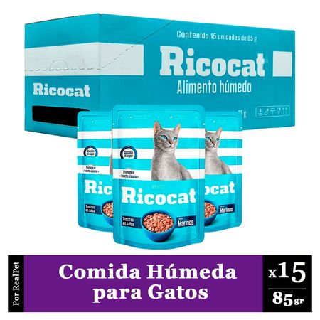 Pack Caja x15 Comida Húmeda para Gato Ricocat Marinos 85gr