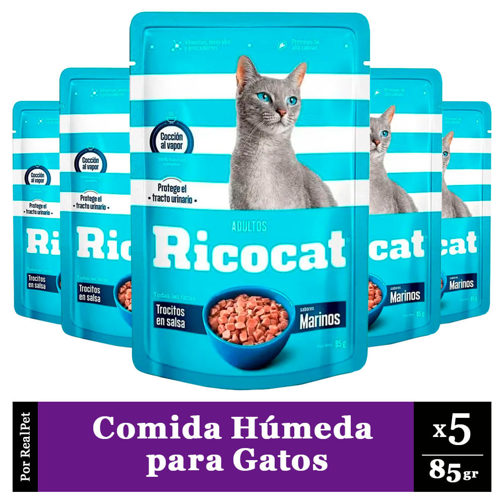 Pack x5 Comida Húmeda para Gato Ricocat Marinos 85gr