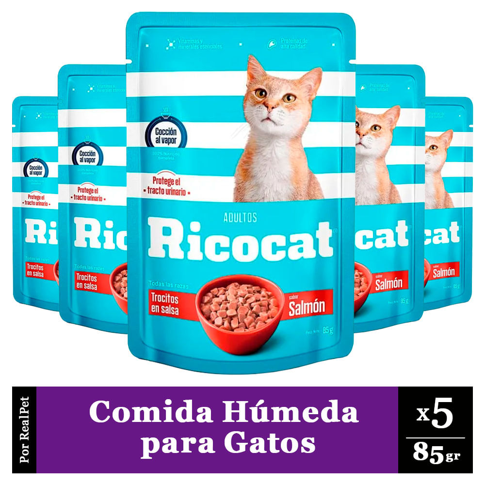 Pack x5 Comida Húmeda para Gato Ricocat Salmón 85gr