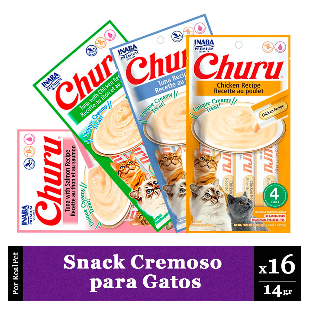 Pack x4 Snack Cremoso Gato Churu Varios Sabores 14 gr