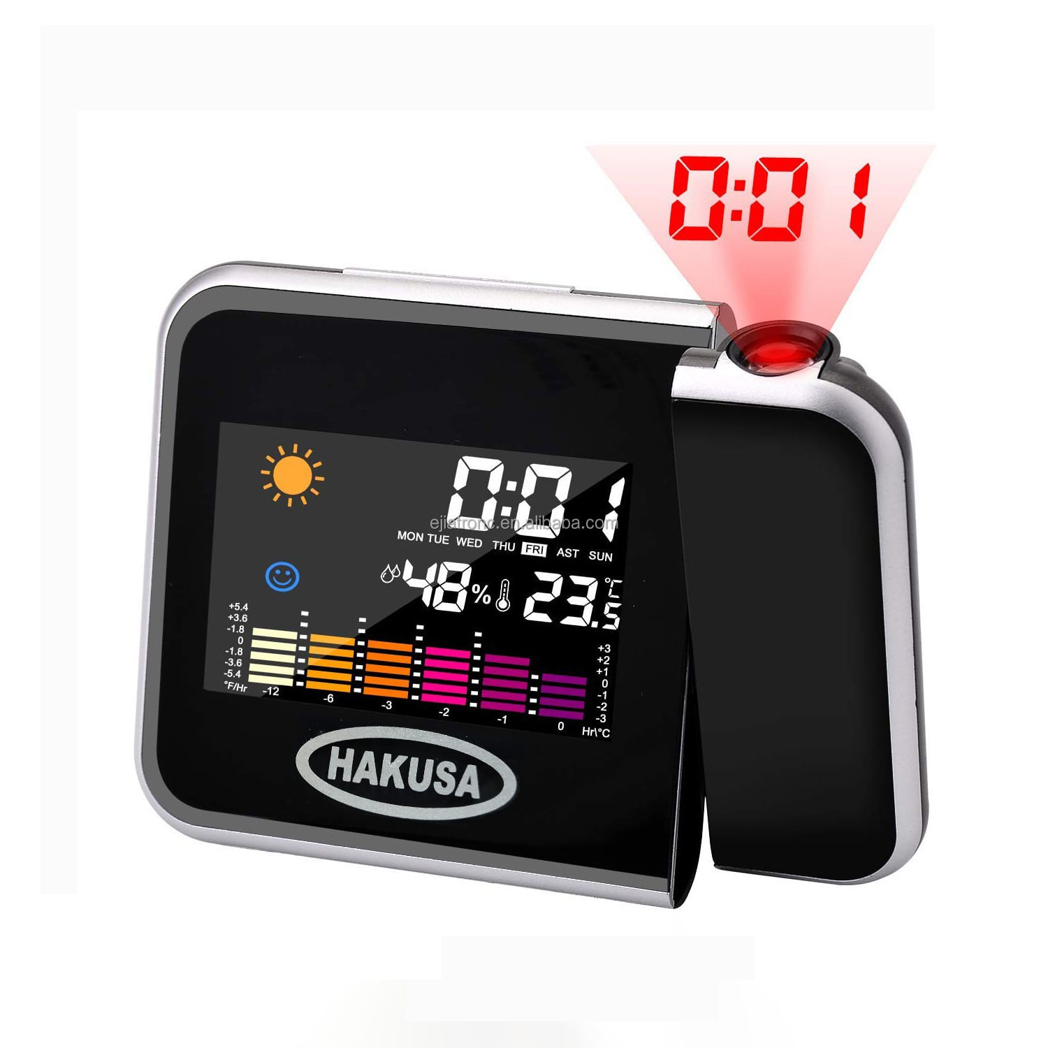 Reloj Con Proyector Digital Hakusa 8190, Pantalla LCD Color, Mide Temperatura Y Humedad