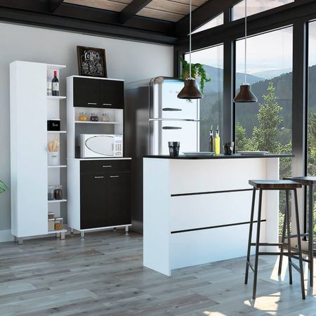 Combo Kitchen 37 Mueble Cocina 60 + Barra De Cocina + Optimizador - Wengue / Blanco