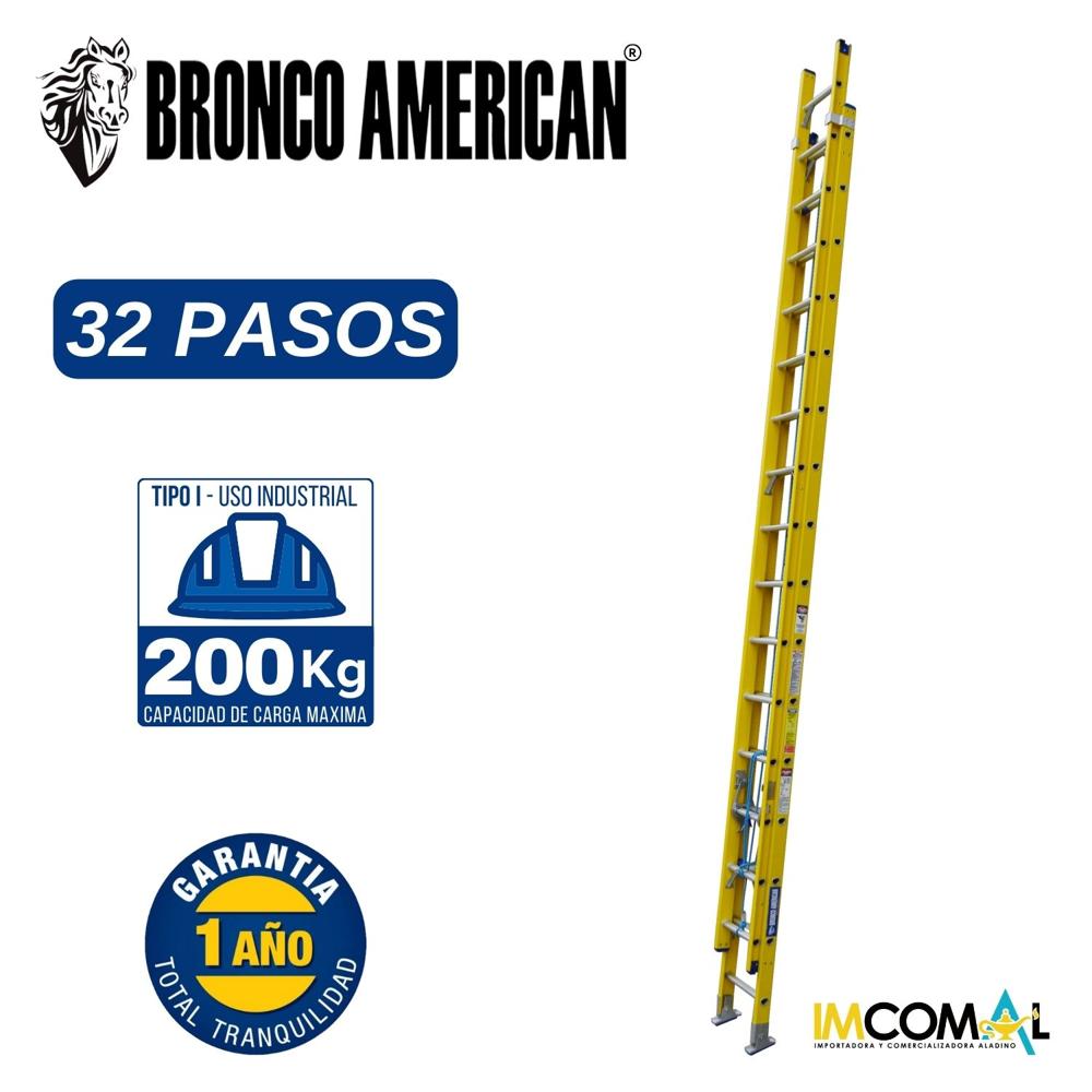 Escalera Fibra de Vidrio Telescópica de 32 Pasos Cap. Carga Max: 200 Kg Bronco American
