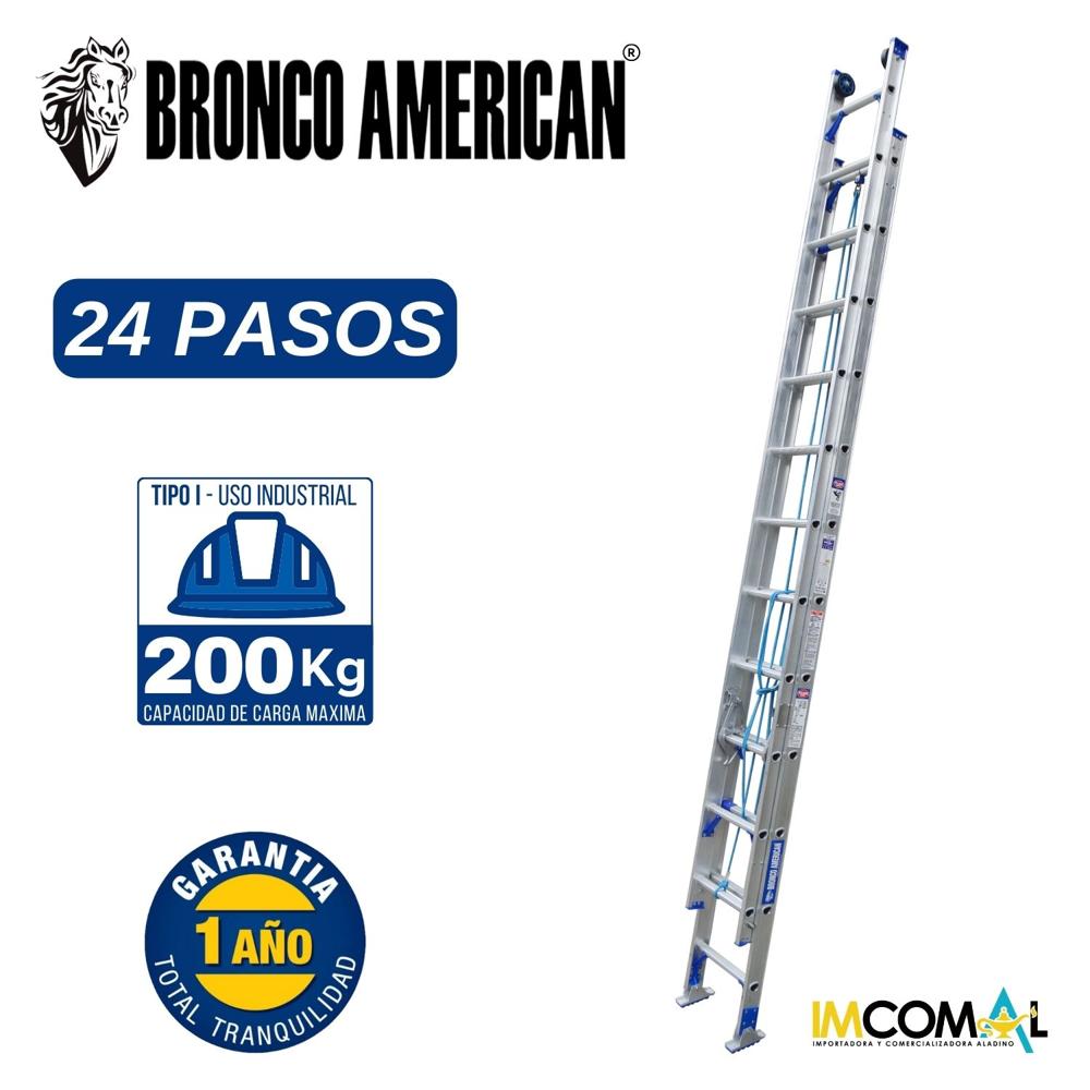 Escalera Aluminio Telescópica de 24 Pasos Cap. Carga Max: 200 Kg Bronco American