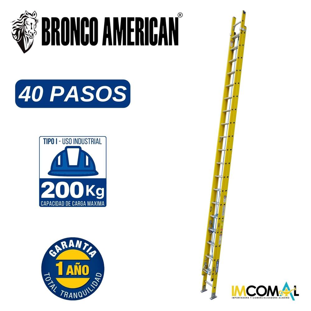 Escalera Fibra de Vidrio Telescópica de 40 Pasos Cap. Carga Max: 200 Kg Bronco American