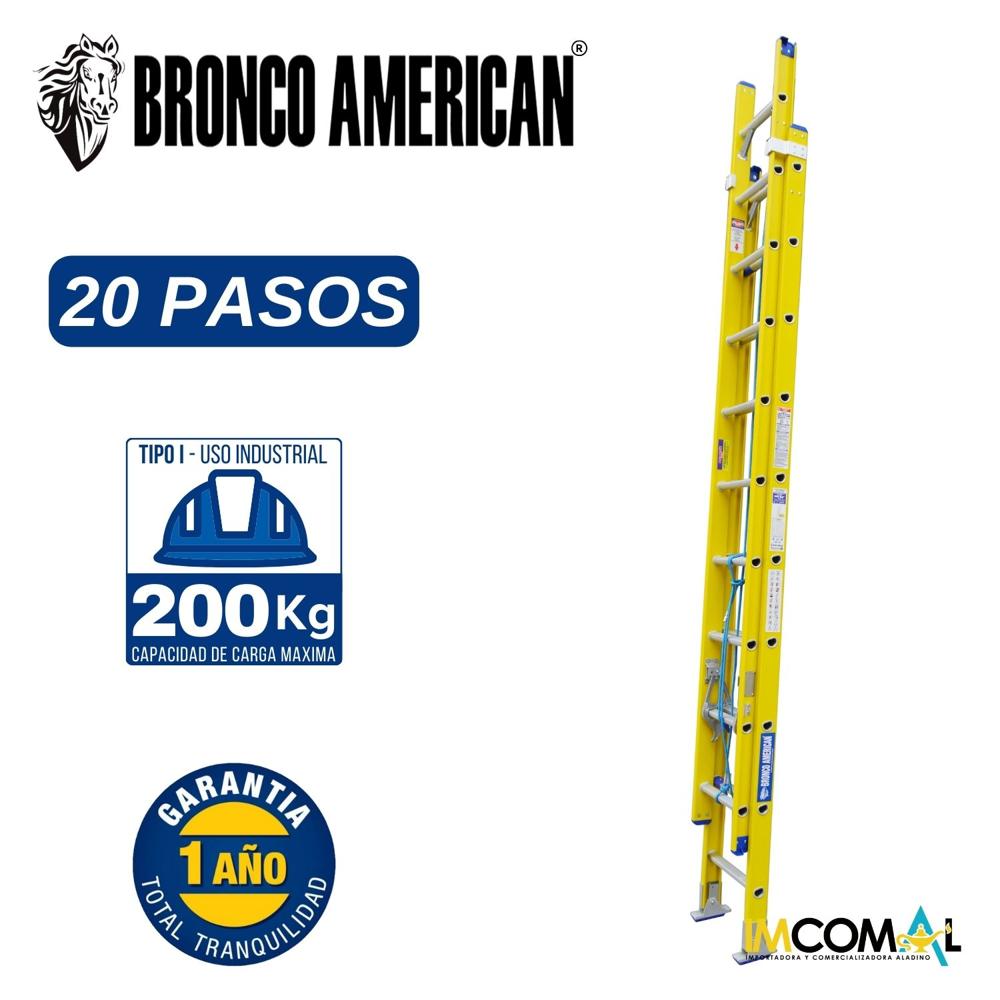 Escalera Fibra de Vidrio Telescópica de 20 Pasos Cap. Carga Max: 200 Kg Bronco American