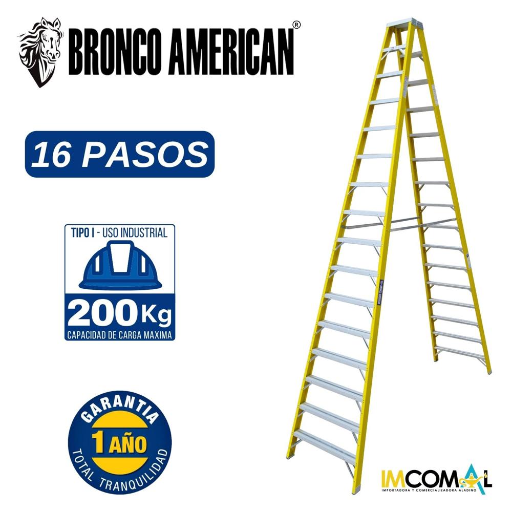 Escalera Fibra de Vidrio Tijera Doble Ascenso de 16 Pasos Cap. Carga Max: 200 Kg Bronco American