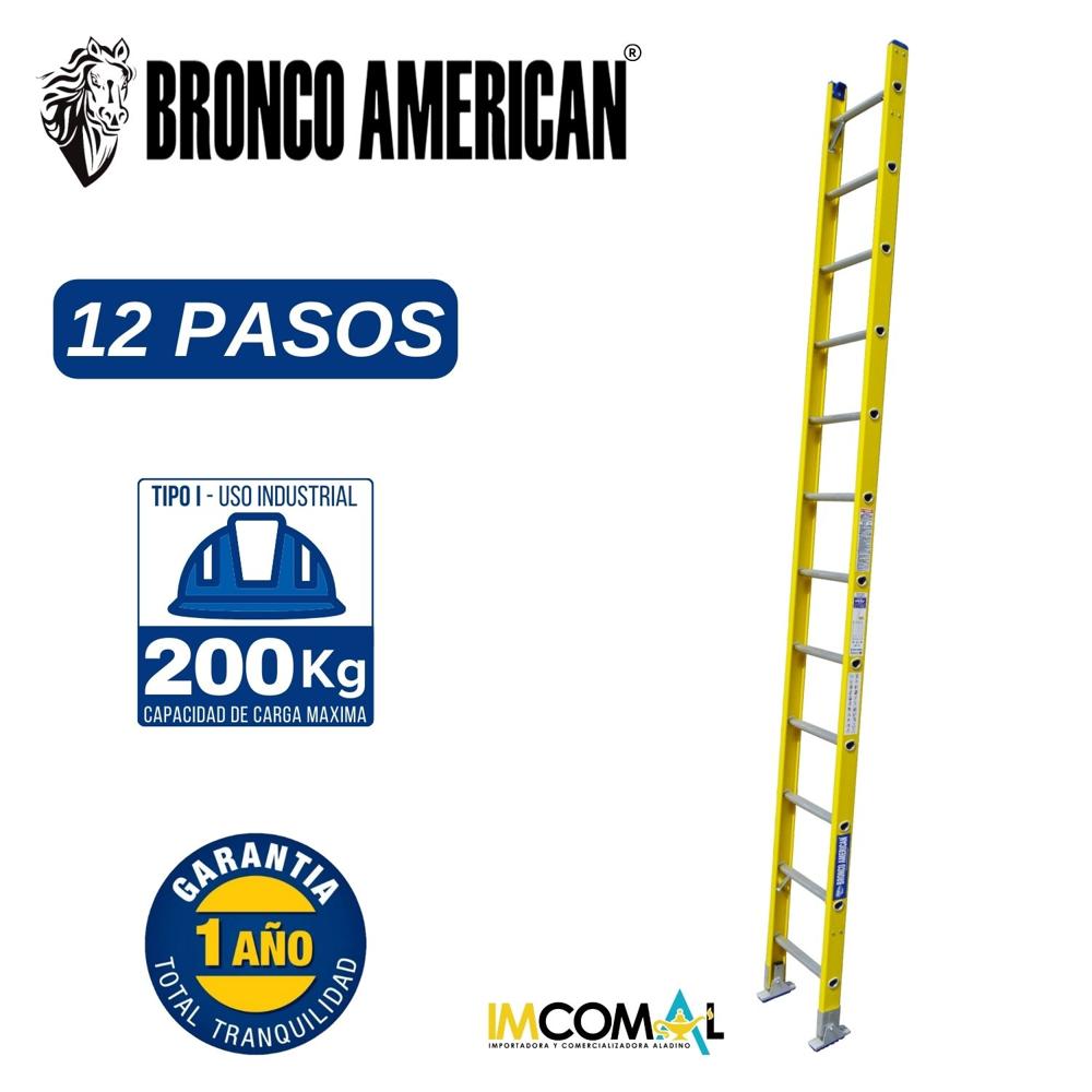 Escalera Fibra de Vidrio Arrimo de 12 Pasos Cap. Carga Max: 200 Kg Bronco American