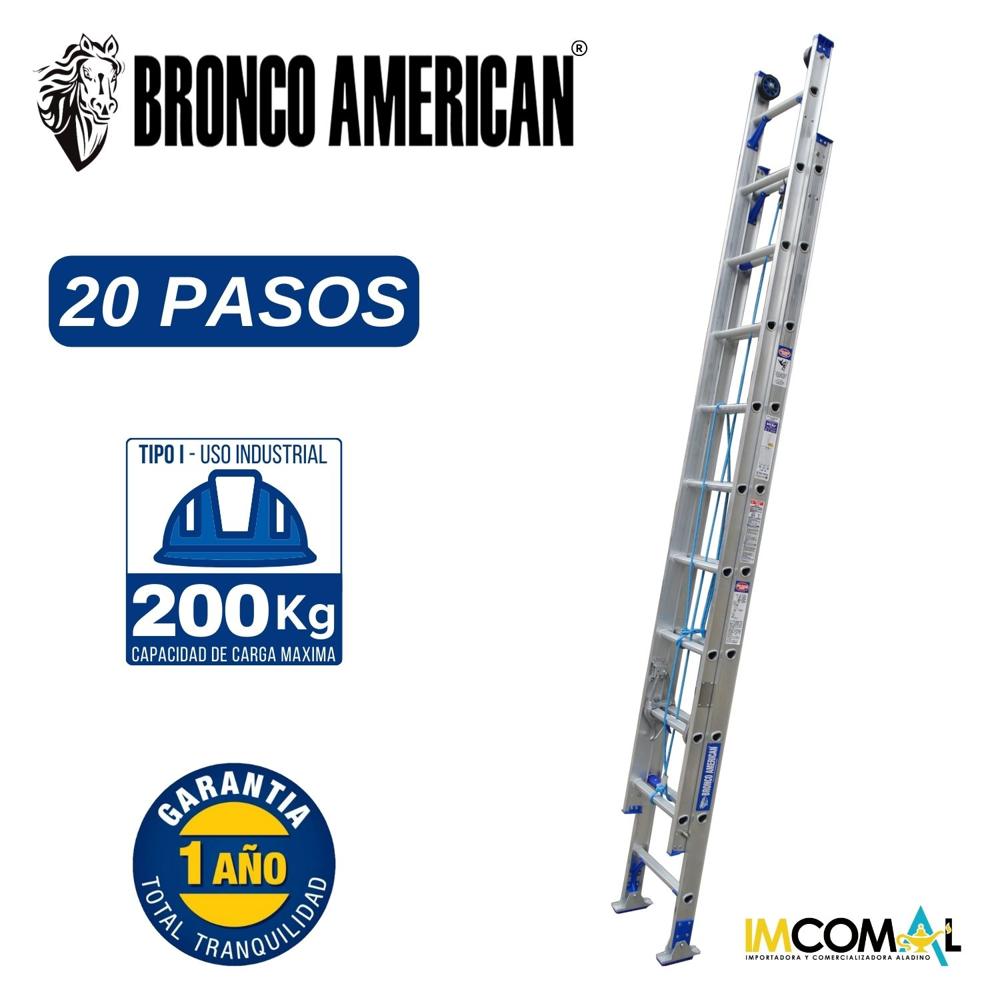 Escalera Aluminio Telescópica de 20 Pasos Cap. Carga Max: 200 Kg Bronco American