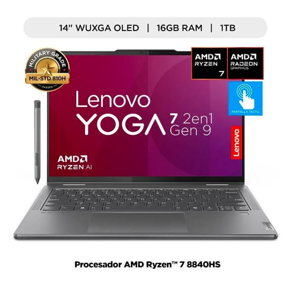 Laptop Lenovo Yoga 7 2 en 1  AMD Ryzen 7 1TB SSD 16GB RAM 14"" Storm Grey