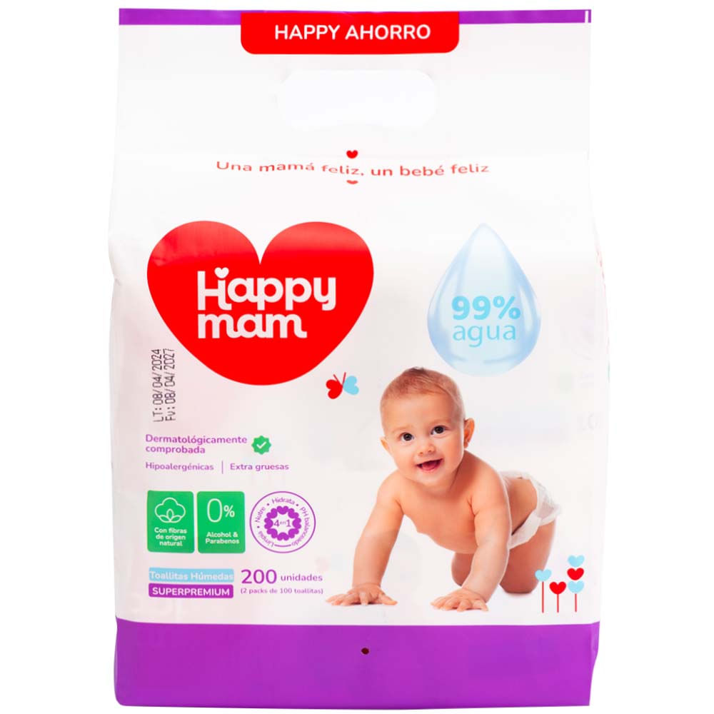 Toallitas Húmedas con Tapa HAPPYMAM Paquete 200un