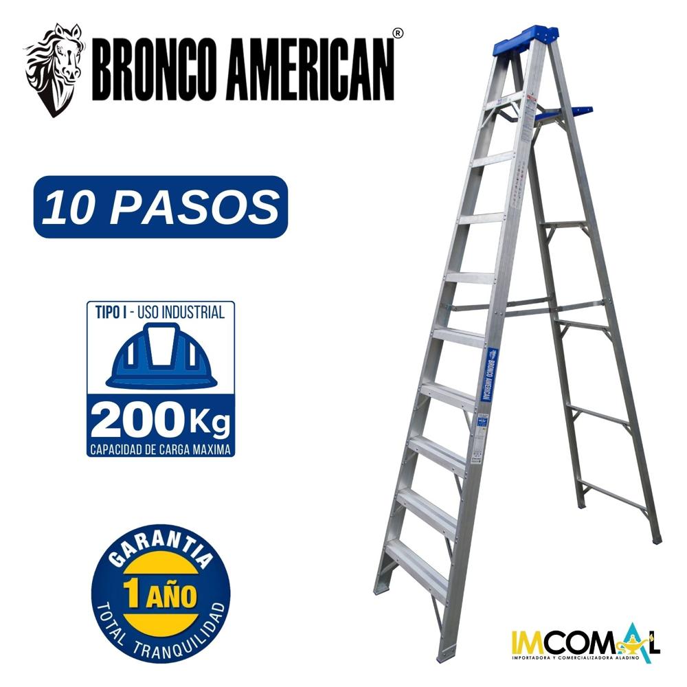 Escalera Aluminio Tijera Simple Ascenso de 10 Pasos Cap. Carga Max: 200 Kg Bronco American