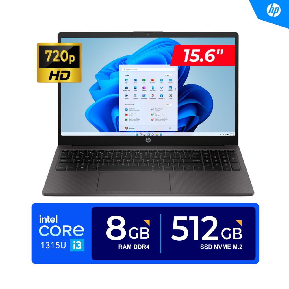 LAPTOP HP 250 G10 15.6""HD Core i3-1315U 4.50GHz 6 Núcleos 8GB DDR4 512GB SSD EMPRESARIAL FREEDOS