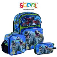 Pack Mochila + Lonchera + Cartuchera Scool 3D Jurassic