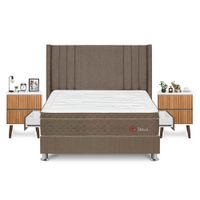 Dormitorio Sirius Con 4 Cajones Queen + Velador Milan + Respaldo Marron