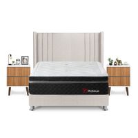 Dormitorio Platinium King + Velador Milan + Respaldo Beige