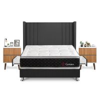 Dormitorio Golden Con 4 Cajones King + Velador Milan + Respaldo Gris