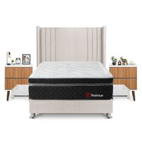Dormitorio Platinium Con 4 Cajones 2 Plazas + Velador Milan + Respaldo Beige