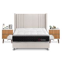 Dormitorio Golden Con 4 Cajones Queen + Velador Milan + Respaldo Beige