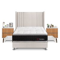 Dormitorio Golden Con 4 Cajones 2 Plazas + Velador Milan + Respaldo  Beige