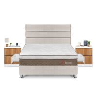 Dormitorio Boreal Con 4 Cajones Queen + Velador Roma + Respaldo Beige