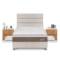 Dormitorio Boreal Con 4 Cajones 2 Plazas + Velador Roma + Respaldo Beige