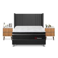 Dormitorio Platinium Queen + Velador Milan + Respaldo Gris