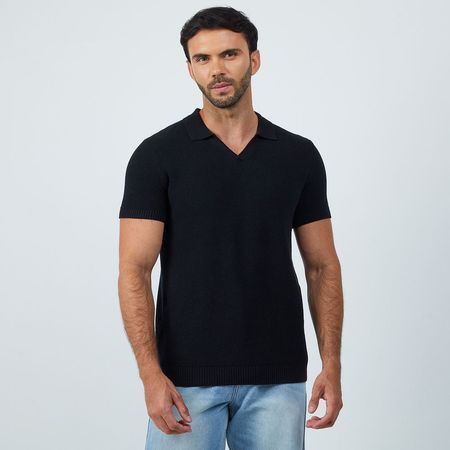 Polo Hombre Tejido Cuello Malabar NEGRO M