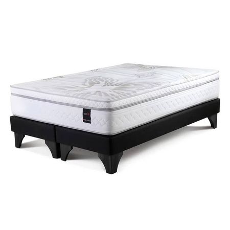Cama Europea Rosen Grafito Art 4 King + 2 Almohadas Memory Max