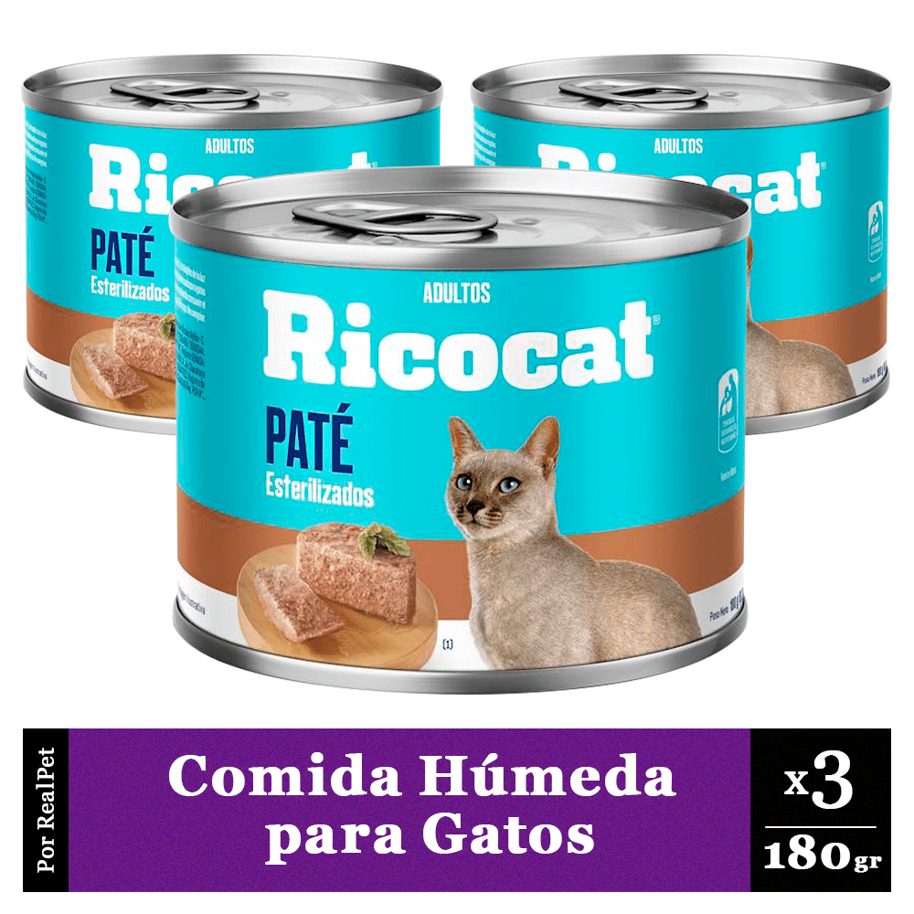 Pack x3 Paté para Gato Adulto Esterilizado Ricocat 180gr