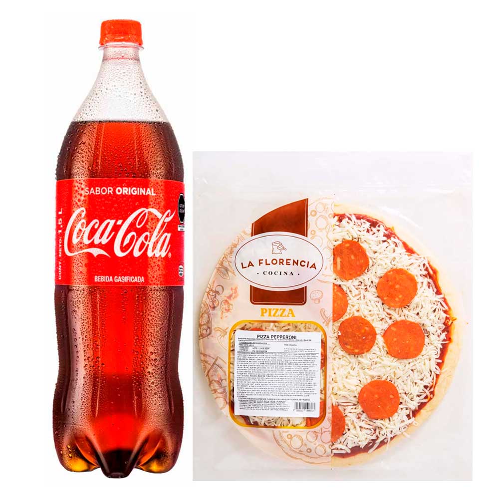 Pack Pizza Pepperoni Familiar LA FLORENCIA 1un + Gaseosa COCA COLA Botella 1.5L
